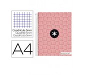 Cuaderno Espiral Antartik A4 'Design', 120 Hojas de 100 Gramos, Microperforadas, 4 Taladros, Cuadrícula 5mm, Tapas de Cartón Duro Forrado - Rojo - Liderpapel