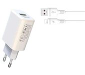 Xo l85d cargador de corriente 18w + cable lightning - carga rapida - proteccion sobretensiones - color blanco