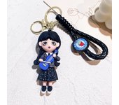 Horror Wednesday Addams Silicone Keychain Toy Thing Hand Home Decor Keychain Doll Schoolbag Pendant Halloween Toy Costume Props