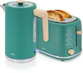 Briebe SKT1167GRE Nordic Set Tostadora Pan Ranura Ancha 2 Rebanadas + Hervidor  Agua Eléctrico 1,7L Inalámbrico, 2200W, Verde