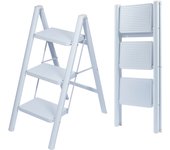 UZIRO Escalera Plegable 3 Peldaños, Liviana y Compacta, Diseño Decorativo, Peldaños Anchos Antideslizantes, Ideal para Uso en Hogar, Cocina y Oficina, Fácil de Guardar y Transportar, Alta Durabilidad, Escalera Blanca