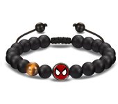 Pulsera de cuentas de Spiderman con ojo de tigre y obsidiana esmerilada para hombre.