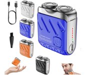 Mini afeitadora R12, afeitadora de barba para hombre, mini afeitadora eléctrica portátil, recargable por USB, con un solo botón, de larga duración, ideal para viajes en casa (azul)