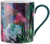 MIKASA x Sarah Arnett Taza de porcelana, taza impresa para té y café, taza única para regalo, estampado de pavo real, 350 ml, apta para lavavajillas