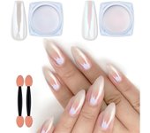 frascos de polvo de uñas cromado blanco y rojo perlado, polvo iridiscente Aurora, pigmento metálico con efecto espejo perlado sirena