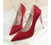 Woman 10cm High Heels Metal Heels Satin Silk Dress Fashion Pumps Lady Wedding Bridal Scarpin Catwalk Orange Green Wine Red Shoes