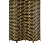 HOMCOM Biombo interior 4 paneles plegables 180L x 180H cm separador de ambientes Madera de álamo Fibras de papel trenzadas Chocolate Paja