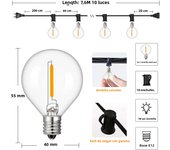 G40 Indoor Outdoor String Light E12 Socket EU plug 220V Connectable Dimmable Vintage Fairy Light Chain For Backyard Patio Decor