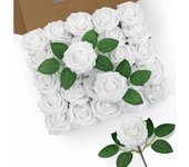DuHouse 25Pcs Artificial Roses Flowers Fake Rose with Stems Real Touch Foam Flower Head for DIY Wedding Bridal Bouquet Baby Shower Centerpiece Floral Arrangement Party Home Decor(Navy Blue)