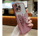 Glitter Gradient for Butterfly Stand Phone Case for iPhone 15 ProMax 14 13 12 11 Pro Max Plus 15pro Slim Plating Lens Film Cover