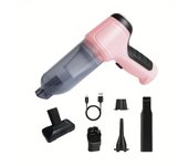 Aspiradora de coche 3 en 1 rosa con fuerte potencia de succión Aspiradora de mano inalámbrica compacta y portátil Adecuada para limpieza en seco y húmedo