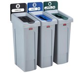 Rubbermaid Juego de tres contenedores de reciclaje Slim Jim®: vertedero/papel/reciclaje mixto