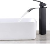 Black Waterfall Bathroom Mixer Tap, Square Brass Basin Mixer Tap, Hot And Cold Countertop Basin Mixer Tall Faucet