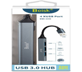 HUB USB 3.0 Beisk BSK-3056 | 4 Puertos USB-A | Alta Velocidad 500 Mbps | Plug & Play