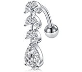Women Trendy Belly Piercing Stainless Steel Crystal Belly Button Piercings Dangle Flower Accessories Punk Women's Navel Rings