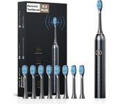 Rising FF Cepillo de dientes eléctrico sónico con estuche de viaje, 8 cabezales de repuesto, 6 modos, temporizador de 2 minutos, negro