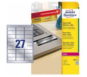 PAQUETE 8 HOJAS ETIQUETAS PLATEADAS DE POLIÉSTER-IMPRESORAS LÁSER-63,5X29,6 MM AVERY L6011-8
