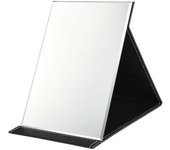 Espejo de sobremesa plegable de 15 x 21 cm con espejo de maquillaje de piel sintética, espejo de viaje portátil, espejo plegable con soporte portátil, negro