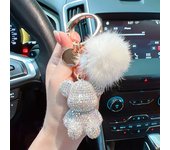 New fashion full diamond sitting bear key chain creative mink hair car key chain cute bag pendant gift.
