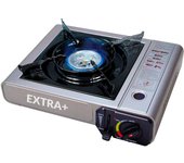Tradineur - Cocina portátil a gas con un hornillo, compacta y ligera, 1 fuego, con maletín de transporte, acampada (Color aleatorio)
