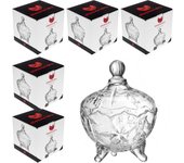 Bomboneras de Cristal Redondas. Pack 6 o 12 Frascos Transparente de Cristal para Chocolate, Caramelos, Dulces, Galletas. Bombonera de Cristal con Tapa, Estilo Clásico. Almacenamiento, ideal en Bar, Restaurantes, Cafeterías, Hostelería, Comercios
