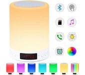 Altavoz Bluetooth, luz nocturna con sensor táctil inteligente y radio FM, despertador, lámpara de noche RGB de 7 colores regulable para dormitorio, portátil con luz de ambiente, el mejor regalo para mujeres y niños