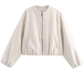 Ladies Fashion Autumn Winter Jacket Women Retro Round Neck Long Sleeve Elastic Hem Zipper Soft Bomber Jacket Women Coat Female