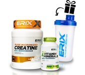 ERIX NUTRICION | CREATINA MONOHIDRATO 500 GR + MULTIVITAMINICO 100 CAPS +  SHAKER  | Recuperación Muscular | Multivitamínico | Sistema Inmune