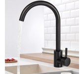 Grifos para fregadero Grifo de cocina de una sola palanca, Grifo de Cocina para Acero Inoxidable, giratorio 360, para Agua Caliente y Fría, En forma de C (Negro)