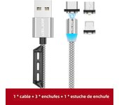 USLION 3 In 1 USB Magnetic Cable With Plugs Storage Case Type C Cable LED Mobile Phone Charging Data Charge Wire Micro USB Cord