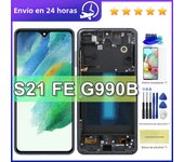 AMOLED S21FE Display+Frame For Samsung S21 FE 5G G990 G990B G990U G990B/DS G990E LCD Display Touch Screen Digitizer assembly