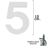Numero metal 5 plateado mate 10 cm. con tornilleria oculta (blister 1 pieza)