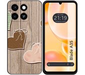 Tumundosmartphone Funda Silicona para Zte Blade A35 / A55 diseño Corazones Madera Dibujos