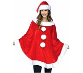 Disfraz Navidad Poncho de Santa Claus para Adulto Mamá Noel, Capa Vestido, Gorro y Medias de Navidad Talla Única -Kebedo Moda