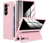 Funda para Samsung Galaxy Z Fold 6 con soporte para S Pen, ranura para lápiz Fold6 con protector de pantalla de privacidad, soporte plegable, carcasa rígida de policarbonato a prueba de golpes y antiespía para Z Fold 6, color rosa