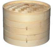 Bloom Store-Vaporera de Bambú, 18/21 Cm, Cesta de Vapor de Alimentos de Dos Niveles, Incluye Tapa de Bambú y 2 Cestas de Bambú,Vaporera de bambú con cubierta, vaporera china para albóndigas, vaporera para moños