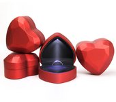 LED Ring Box Heart-shaped Velvet Ring Box Wedding Ring Box Jewelry Boxes Valentine's Day Wedding Engagement Ring Gift Box (Red)(sin anillo)