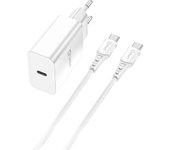 Cargador Qcharx Chronos 3A 20W 1 Puerto Tipo C (PD) + Cable Tipo C a Tipo C Blanco