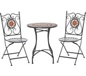 Outsunny Grupo de Asientos de Jardín Mesa de Mosaico de 3 Piezas Grupo de Comedor Conjunto de Muebles de balcón Conjunto de Muebles de jardín 1 Mesa + 2 sillas Plegables Terraza Metal Multicolor
