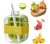 Cubitera 2 en 1 sin contacto, bandeja de silicona para cubitos de hielo con tapa y recipiente, fácil de liberar con prensa para café, jugo y bebidas (verde, 800 ml, 28 oz)