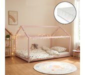 Cama para niños Cerro en forma de casa con colchón pino 120x200cm - Rosa [en.casa]