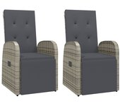 vidaXL Sillones de jardín reclinables con cojines 2 uds ratán PE gris