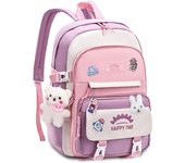 Mochila escolar para niñas, mochila para niñas de 20 L con colgante, mochila escolar de nailon Kawaii ligera e impermeable