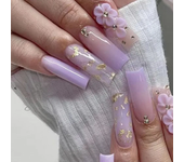 24Pcs/Set Press on Nails False Nails with Flower Design Long Coffin French Ballerina Fake Nails Art Full Cover Acrylic Nail Tips