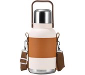 Nueva taza termo 316 con cubierta totalmente de acero, taza de agua portátil de gran capacidad de acero inoxidable, hervidor de agua portátil para viajes al aire libre, estuche de cuero blanco de 800 ml