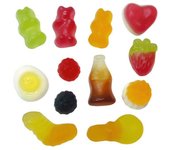 Golosinas de Vidal Fab Mix bolsa 1 Kg - Delicioso surtido de gomitas en tamaño mini. Podrás disfrutar de sabores tales como fresa, naranja, limón, tutti. Disfruta de fresas, osos, moras, botellas, huevos fritos… Sin Gluten y sin Grasa