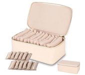 Joyero de viaje con bolsitas, estuche portátil con 12/8 bolsas, organizador de cuero impermeable para collares, pulseras, pendientes, tachuelas y anillos (rosa)