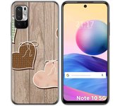 Tumundosmartphone Funda Gel Tpu para Xiaomi Redmi Note 10 5G / POCO M3 PRO 5G diseño Corazones Madera Dibujos