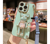 Plating Cover Quicksand Bear Stand Bracelet Strap Lanyard Phone Case For iPhone 15 14 13 12 11 Pro Max 7 8 Plus Phone Case