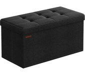 SONGMICS Puff Almacenaje, Baúl de Almacenaje Plegable, 38 x 76 x 38 cm, Taburete Reposapiés, Banco de Cubo, Soporta hasta 300 kg, para Sala de Estar, Dormitorio, Entrada, Negro Tinta/Verde Retro/Gris Ceniza